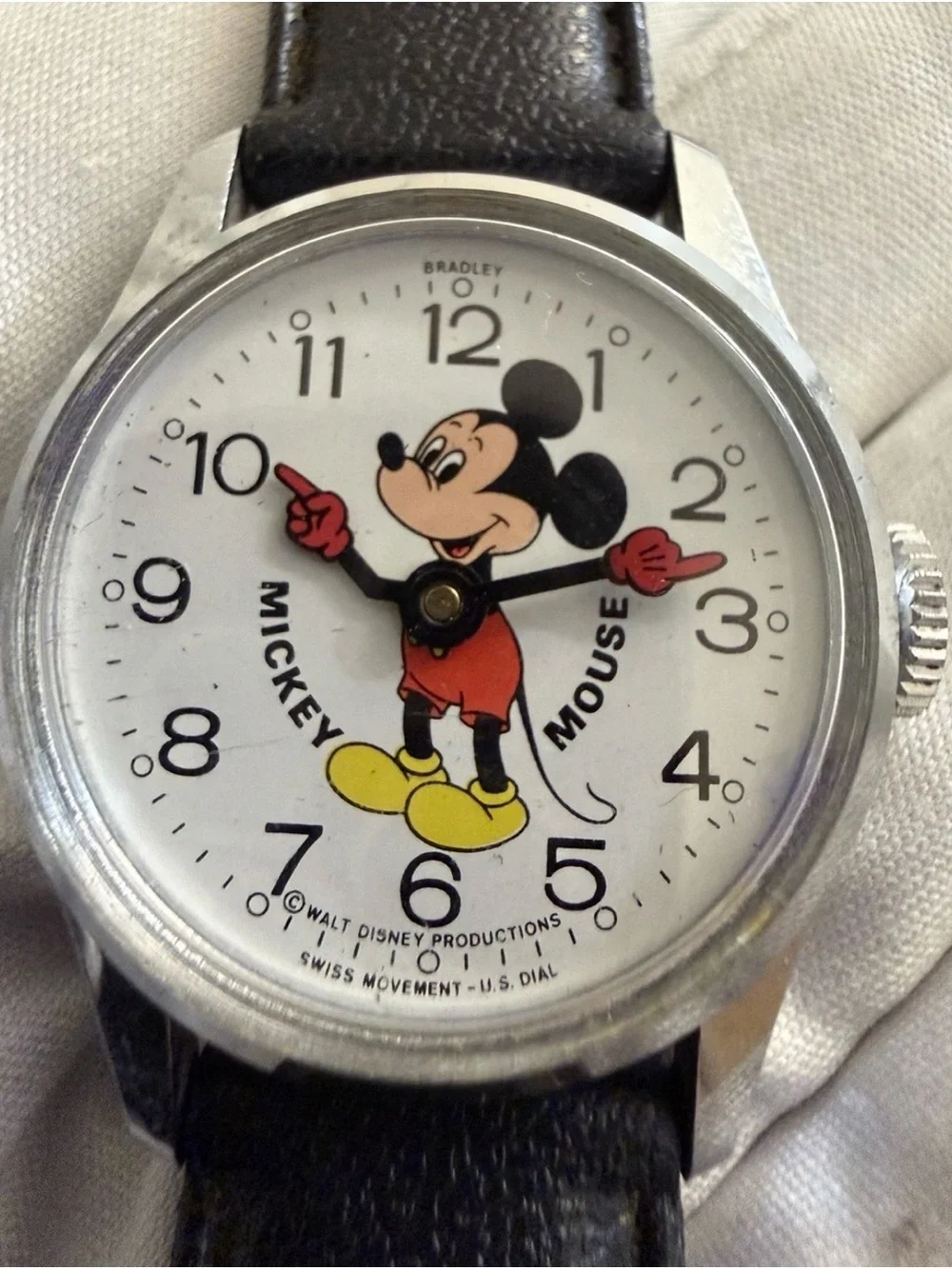 Vintage 1970s Bradley Mickey Mouse Mechanical Watch 015 Swiss Made Disney 30mm